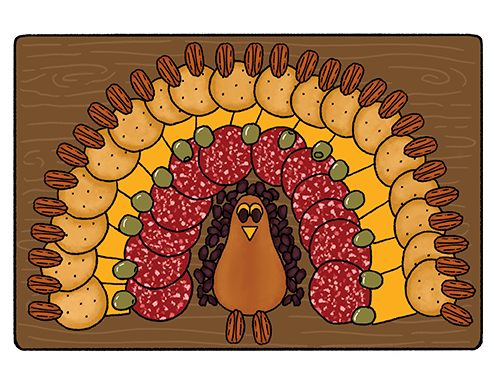 Prepare a Thanksgiving charcuterie display shaped like a turkey!